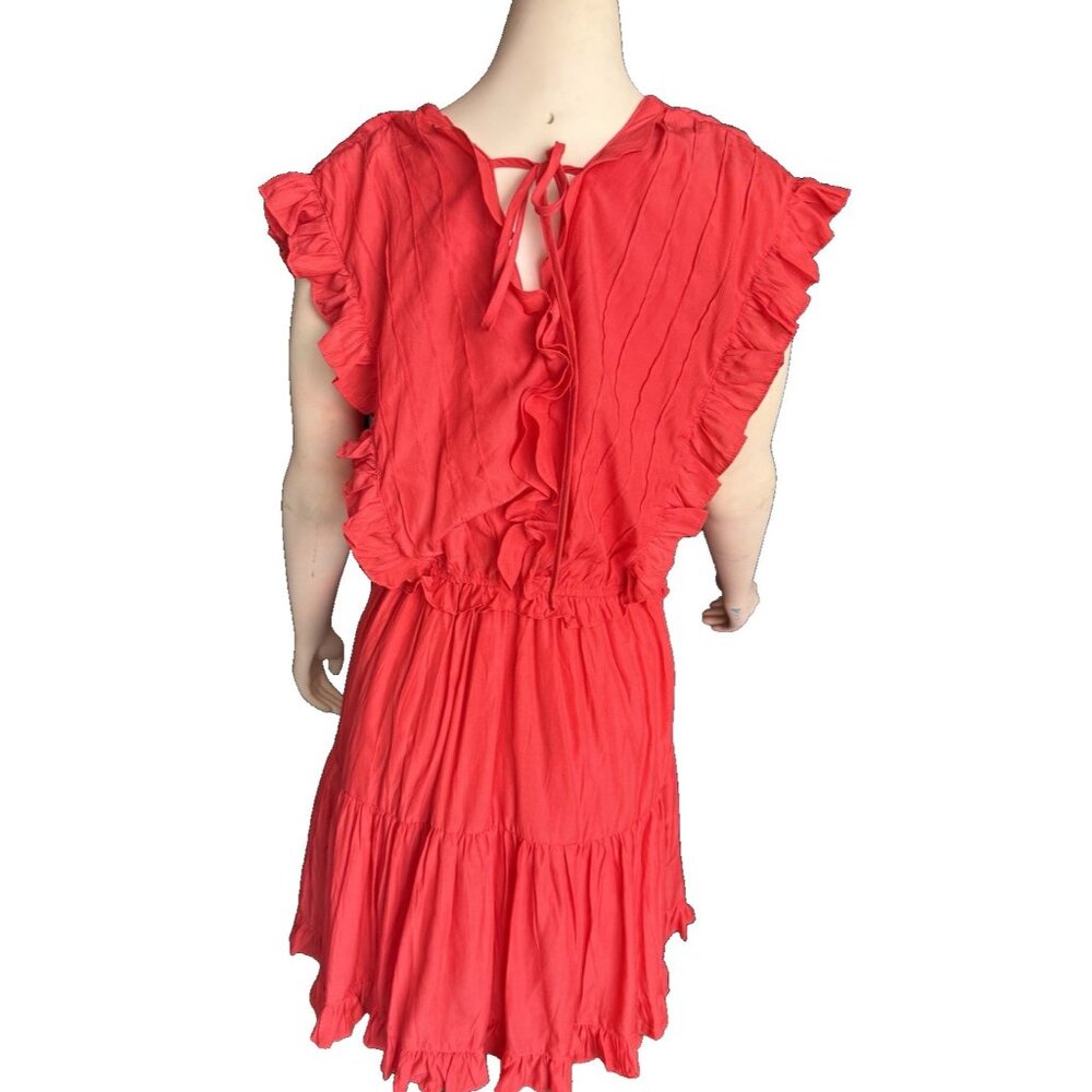 Easel Medium Red Flutter Sleeve Tired V Neck Dres… - image 2
